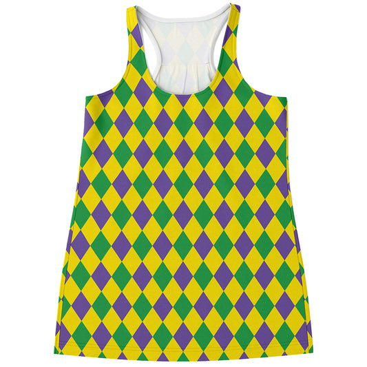 Harlequin Mardi Gras Pattern Print Women's Racerback Tank Top