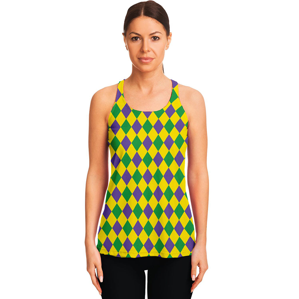 Harlequin Mardi Gras Pattern Print Women's Racerback Tank Top
