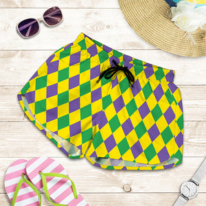 Harlequin Mardi Gras Pattern Print Women's Shorts