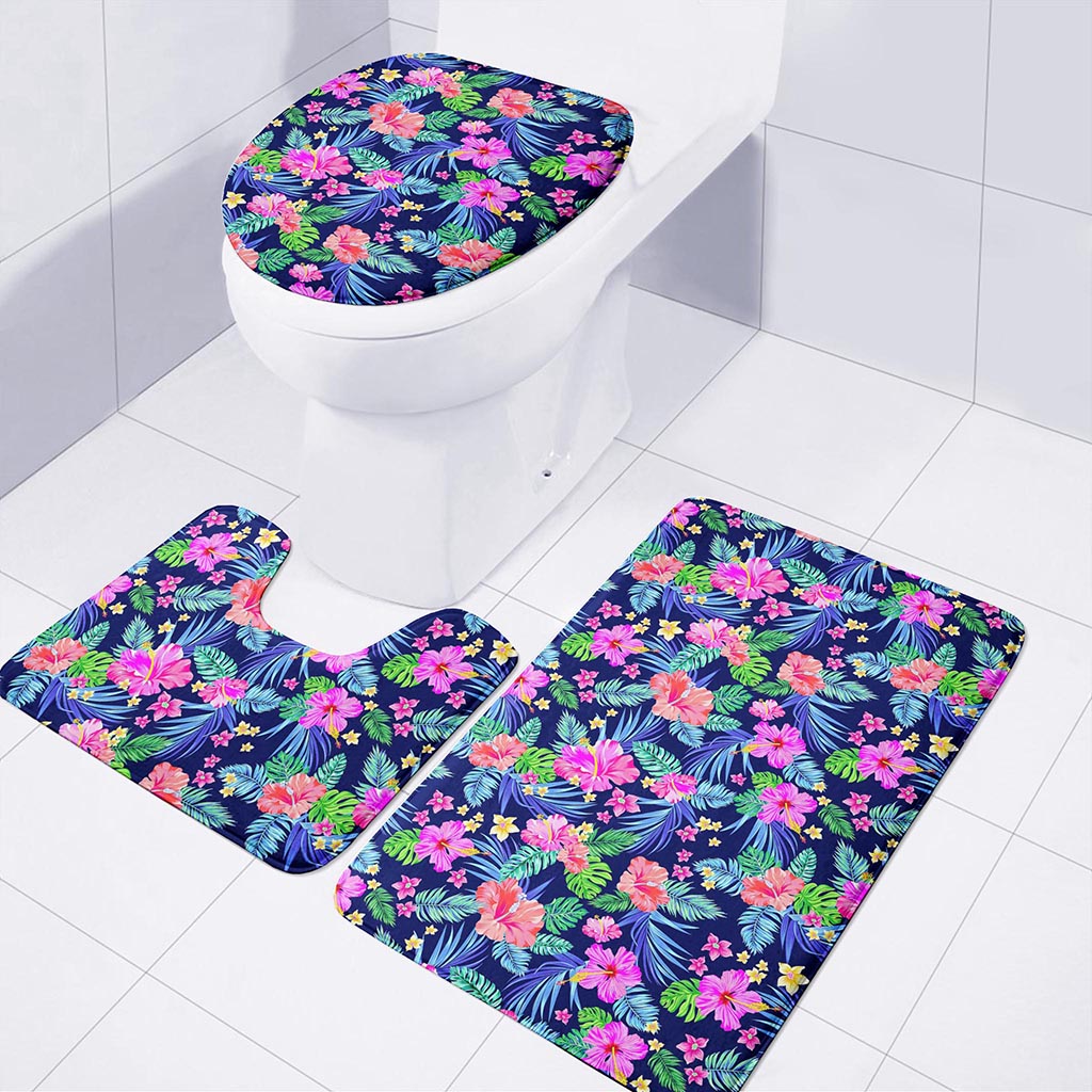 Hawaii Exotic Flowers Pattern Print 3 Piece Bath Mat Set
