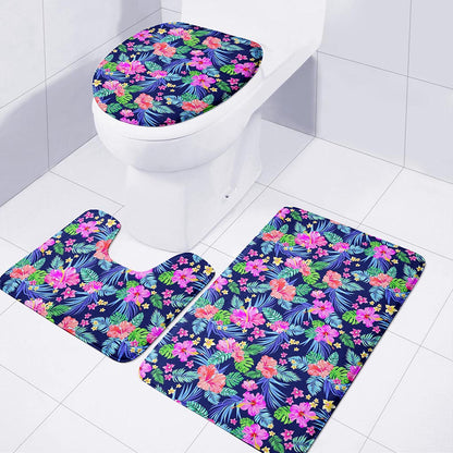 Hawaii Exotic Flowers Pattern Print 3 Piece Bath Mat Set