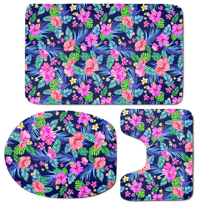 Hawaii Exotic Flowers Pattern Print 3 Piece Bath Mat Set