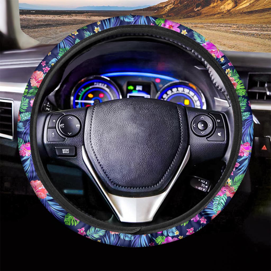 Hawaii Exotic Flowers Pattern Print Car Steering Wheel Cover