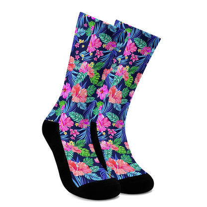 Hawaii Exotic Flowers Pattern Print Crew Socks