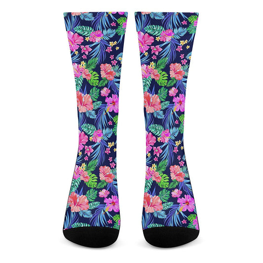 Hawaii Exotic Flowers Pattern Print Crew Socks