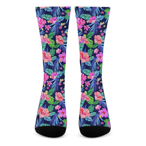 Hawaii Exotic Flowers Pattern Print Crew Socks