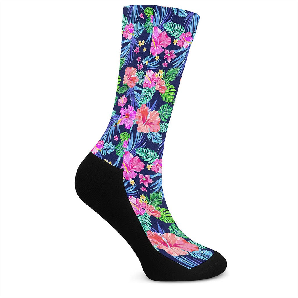 Hawaii Exotic Flowers Pattern Print Crew Socks