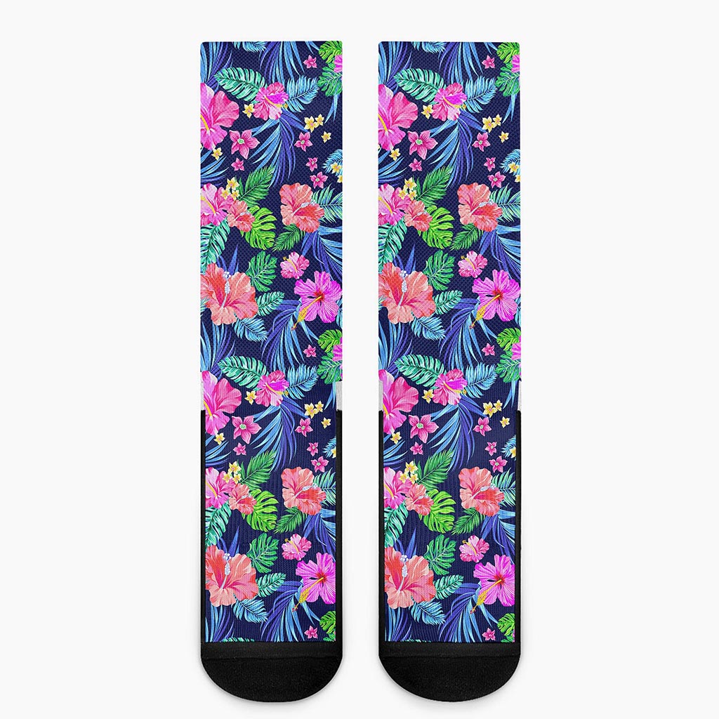 Hawaii Exotic Flowers Pattern Print Crew Socks