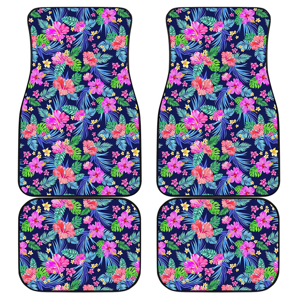 Hawaii Exotic Flowers Pattern Print Front and Back Car Floor Mats