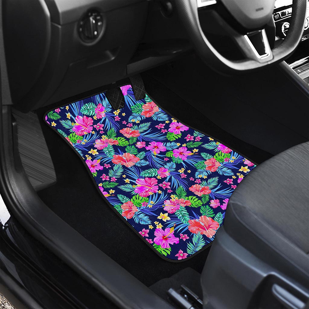 Hawaii Exotic Flowers Pattern Print Front and Back Car Floor Mats