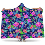 Hawaii Exotic Flowers Pattern Print Hooded Blanket