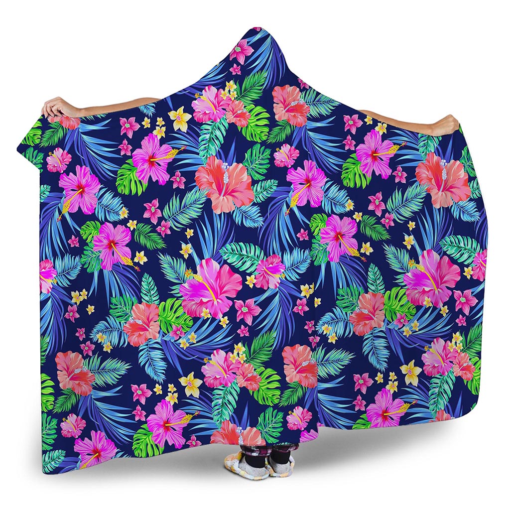Hawaii Exotic Flowers Pattern Print Hooded Blanket