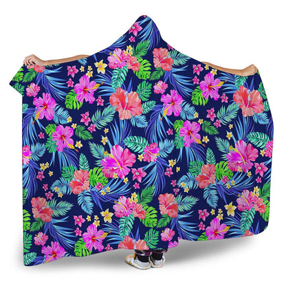 Hawaii Exotic Flowers Pattern Print Hooded Blanket