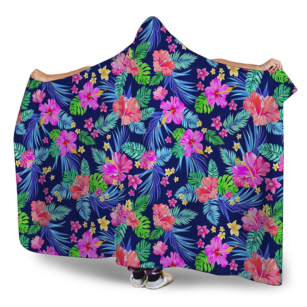 Hawaii Exotic Flowers Pattern Print Hooded Blanket