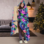 Hawaii Exotic Flowers Pattern Print Hooded Blanket
