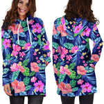 Hawaii Exotic Flowers Pattern Print Hoodie Dress GearFrost