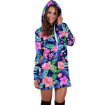 Hawaii Exotic Flowers Pattern Print Hoodie Dress GearFrost