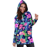 Hawaii Exotic Flowers Pattern Print Hoodie Dress GearFrost