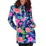 Hawaii Exotic Flowers Pattern Print Hoodie Dress GearFrost