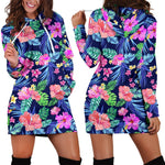 Hawaii Exotic Flowers Pattern Print Hoodie Dress GearFrost