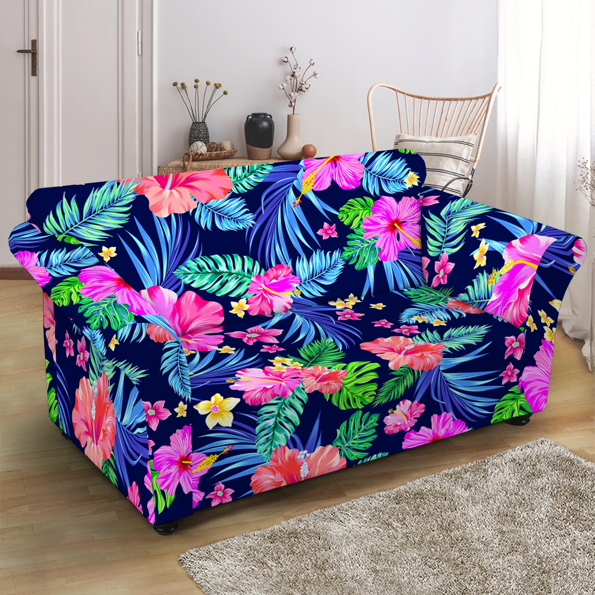 Hawaii Exotic Flowers Pattern Print Loveseat Slipcover