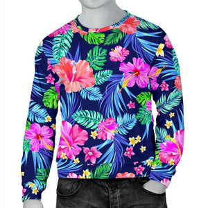 Hawaii Exotic Flowers Pattern Print Men's Crewneck Sweatshirt GearFrost