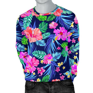 Hawaii Exotic Flowers Pattern Print Men's Crewneck Sweatshirt GearFrost