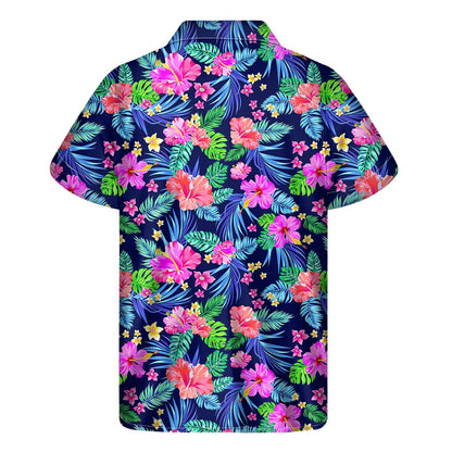 Hawaii Exotic Flowers Pattern Print Men's Short Sleeve Shirt