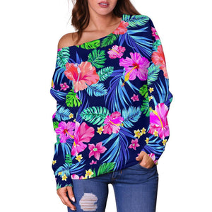 Hawaii Exotic Flowers Pattern Print Off Shoulder Sweatshirt GearFrost