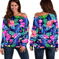 Hawaii Exotic Flowers Pattern Print Off The Shoulder Sweatshirt