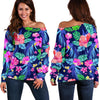 Hawaii Exotic Flowers Pattern Print Off Shoulder Sweatshirt GearFrost