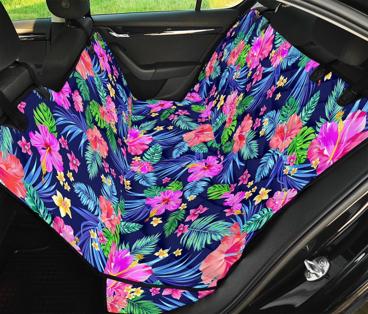 Hawaii Exotic Flowers Pattern Print Pet Car Back Seat Cover