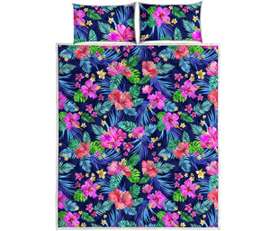 Hawaii Exotic Flowers Pattern Print Quilt Bed Set