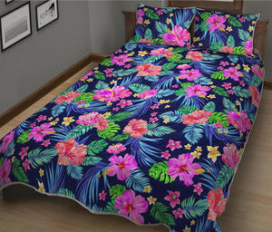 Hawaii Exotic Flowers Pattern Print Quilt Bed Set