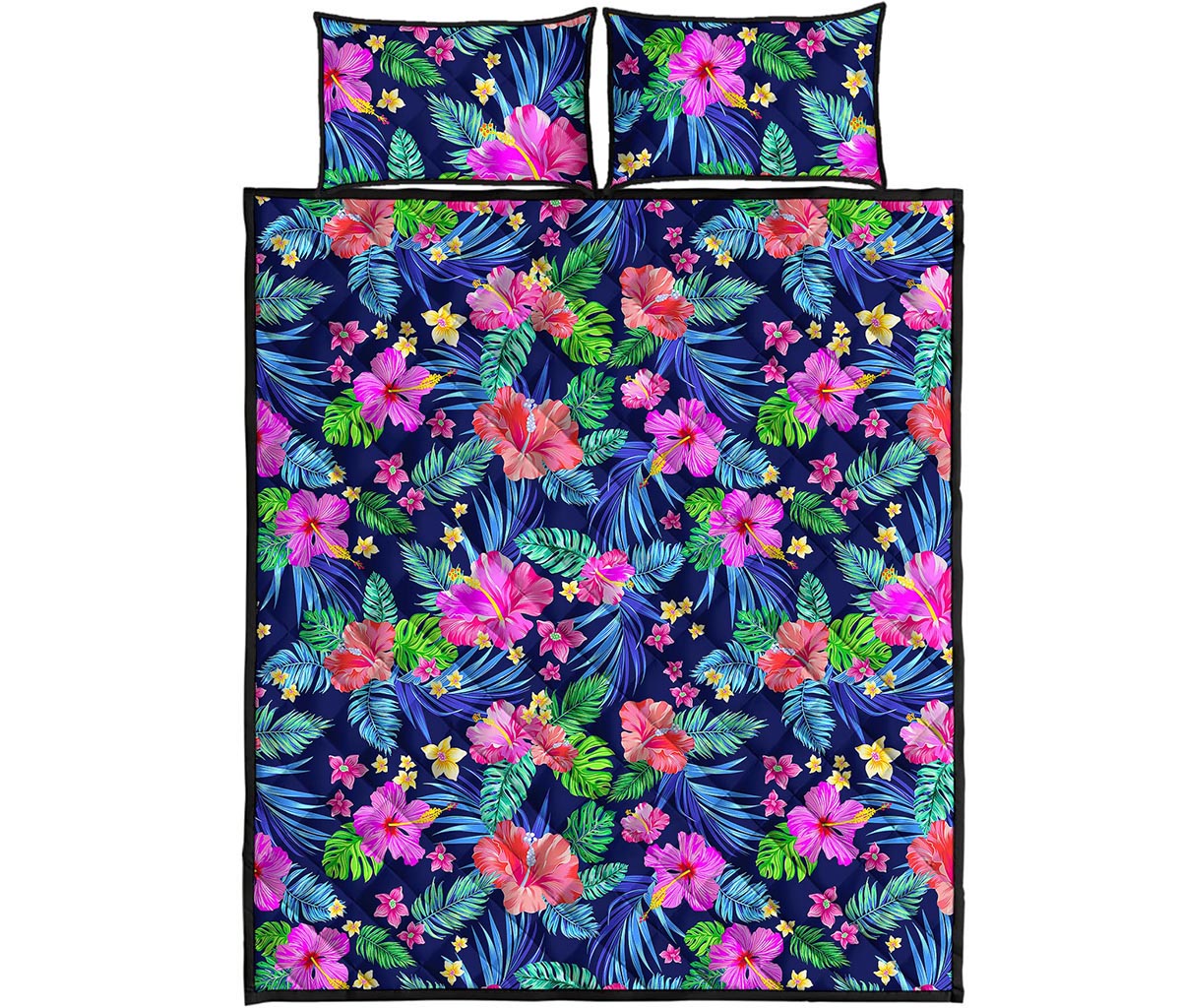 Hawaii Exotic Flowers Pattern Print Quilt Bed Set