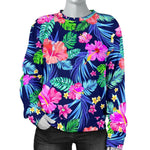 Hawaii Exotic Flowers Pattern Print Women's Crewneck Sweatshirt GearFrost