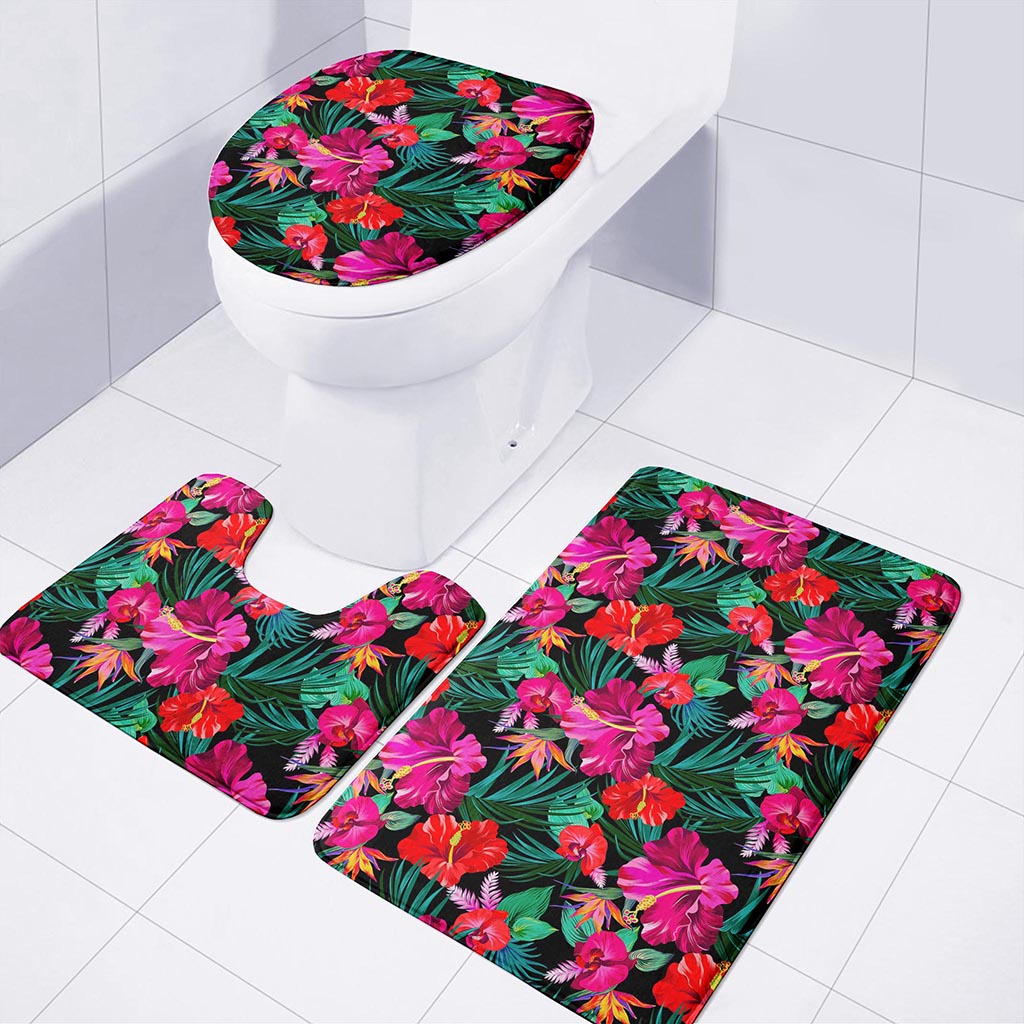 Hawaii Floral Flowers Pattern Print 3 Piece Bath Mat Set