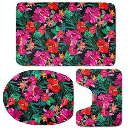 Hawaii Floral Flowers Pattern Print 3 Piece Bath Mat Set