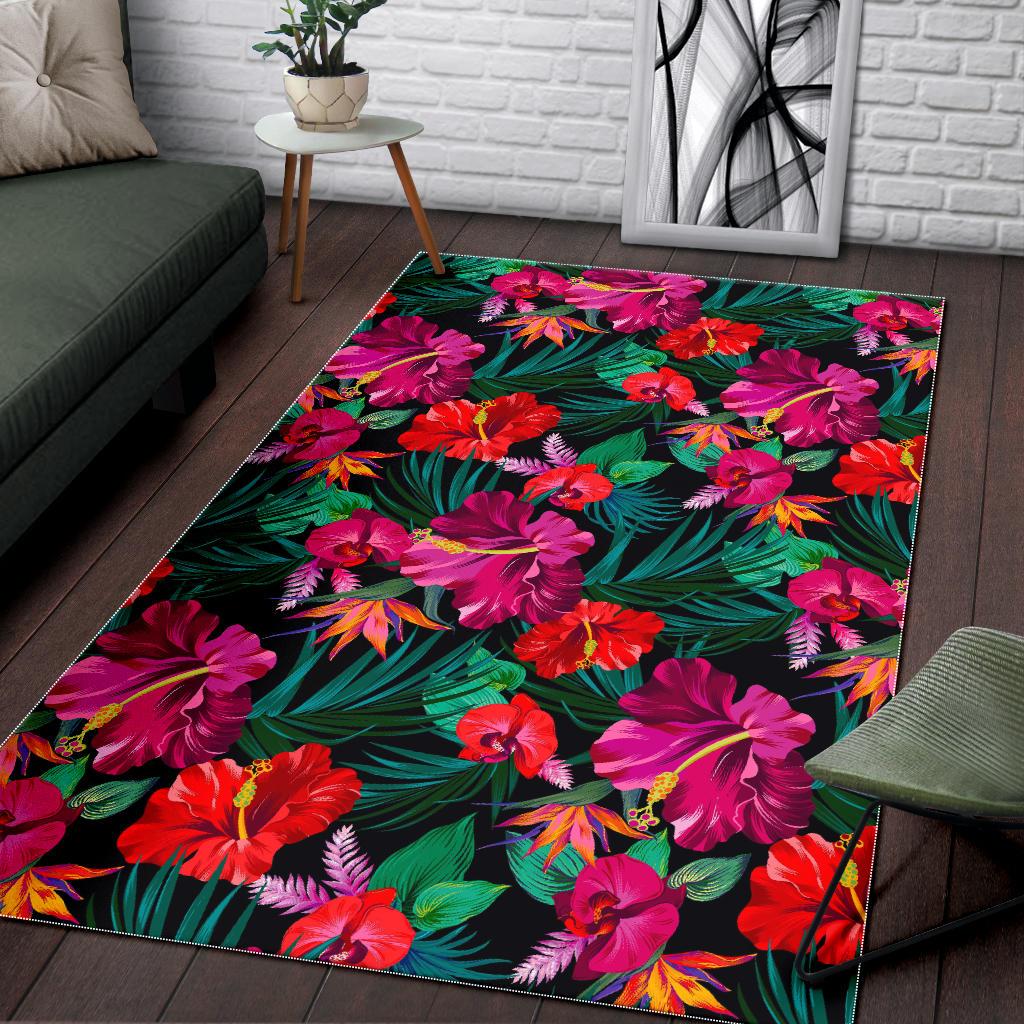 Hawaii Floral Flowers Pattern Print Area Rug GearFrost