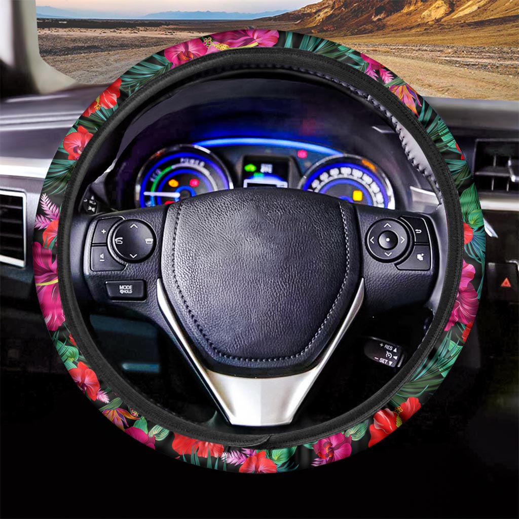 Hawaii Floral Flowers Pattern Print Car Steering Wheel Cover