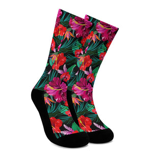 Hawaii Floral Flowers Pattern Print Crew Socks