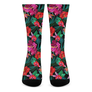 Hawaii Floral Flowers Pattern Print Crew Socks