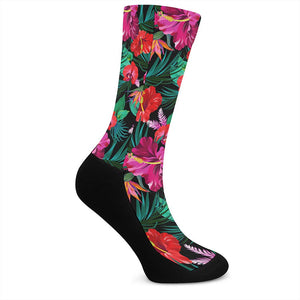 Hawaii Floral Flowers Pattern Print Crew Socks