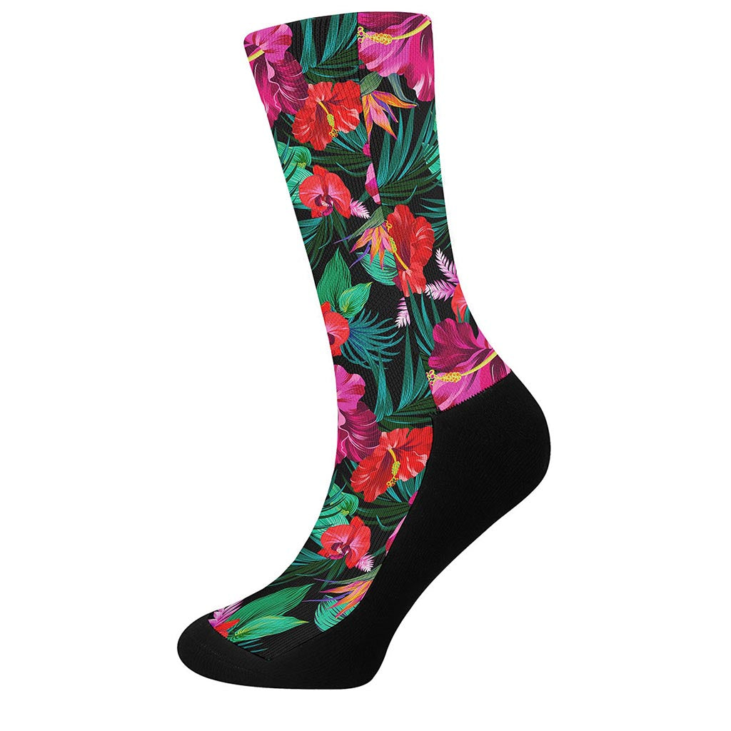 Hawaii Floral Flowers Pattern Print Crew Socks