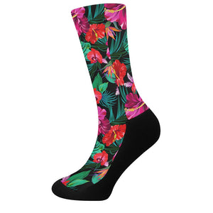 Hawaii Floral Flowers Pattern Print Crew Socks