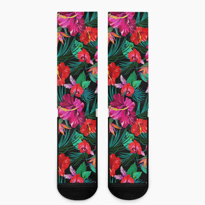 Hawaii Floral Flowers Pattern Print Crew Socks