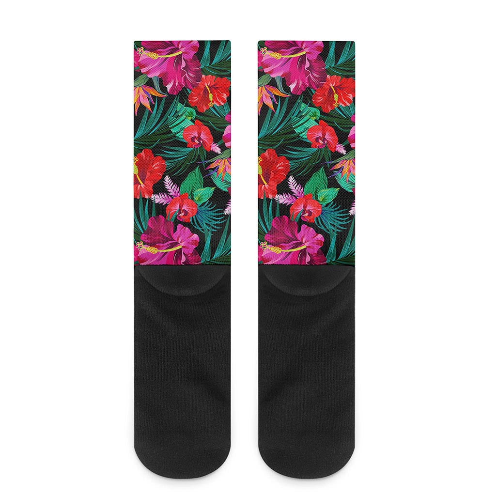 Hawaii Floral Flowers Pattern Print Crew Socks