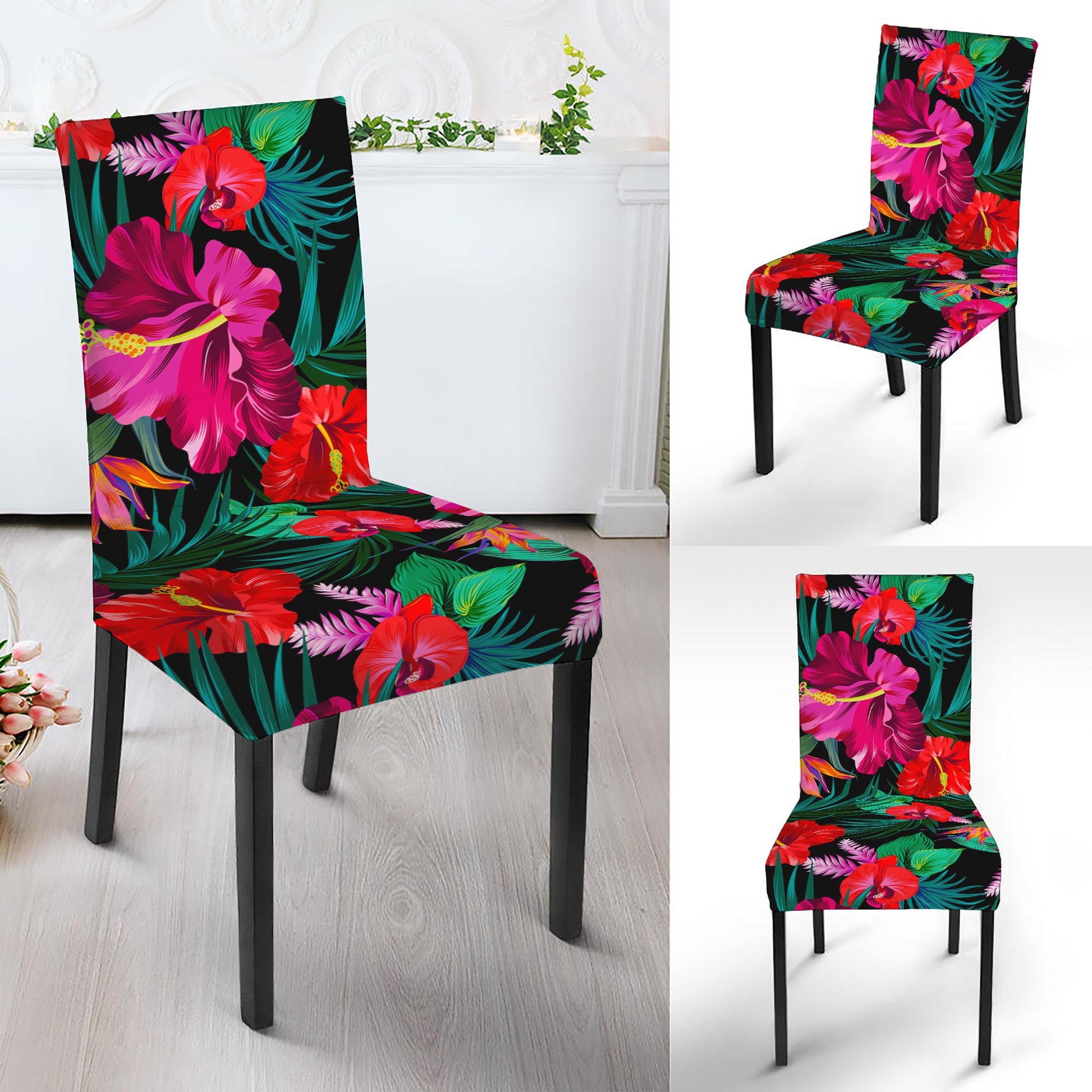 Hawaii Floral Flowers Pattern Print Dining Chair Slipcover