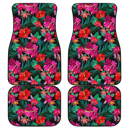 Hawaii Floral Flowers Pattern Print Front and Back Car Floor Mats