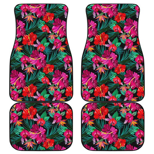 Hawaii Floral Flowers Pattern Print Front and Back Car Floor Mats